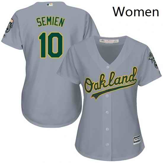 Womens Majestic Oakland Athletics 10 Marcus Semien Replica Grey Road Cool Base MLB Jersey